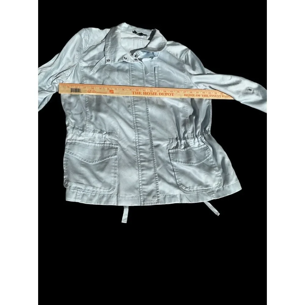 Talbots XL Twill Jacket Full‎ Zip Cinch Waist Baby Blue